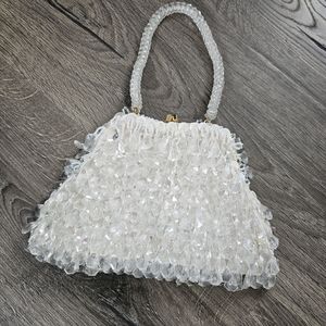 Unique White / Cream Hand Beaded Vintage Purse